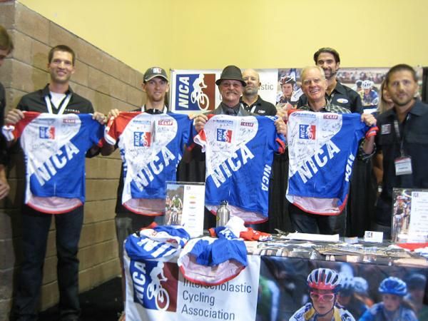 A NICA presentation at 2010 Interbike. Left to right: Unknown, Eric Wallace of Clif Bar, Gary Fisher, Gary Sjoquist, Mike Sinyard, Vance McMurry, Matt Fritzinger