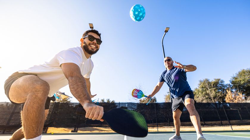 Group of friends playing pickleball.