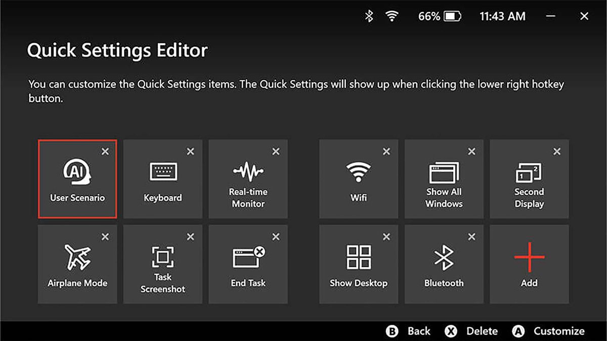 MSI Claw Quick Setting editor.