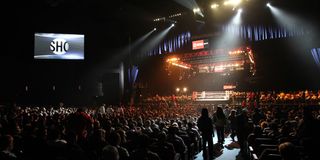 The boxing ring is shown from a distance during a Showtime event