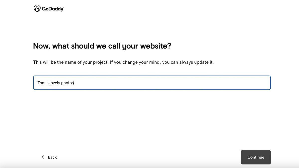 Screengrab of questions in the GoDaddy Web Builder interface