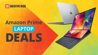 A Prime Day laptop deals image with two open laptops on a yellow background next to the text 'Amazon Prime Laptop Deals' and the Creative Bloq logo