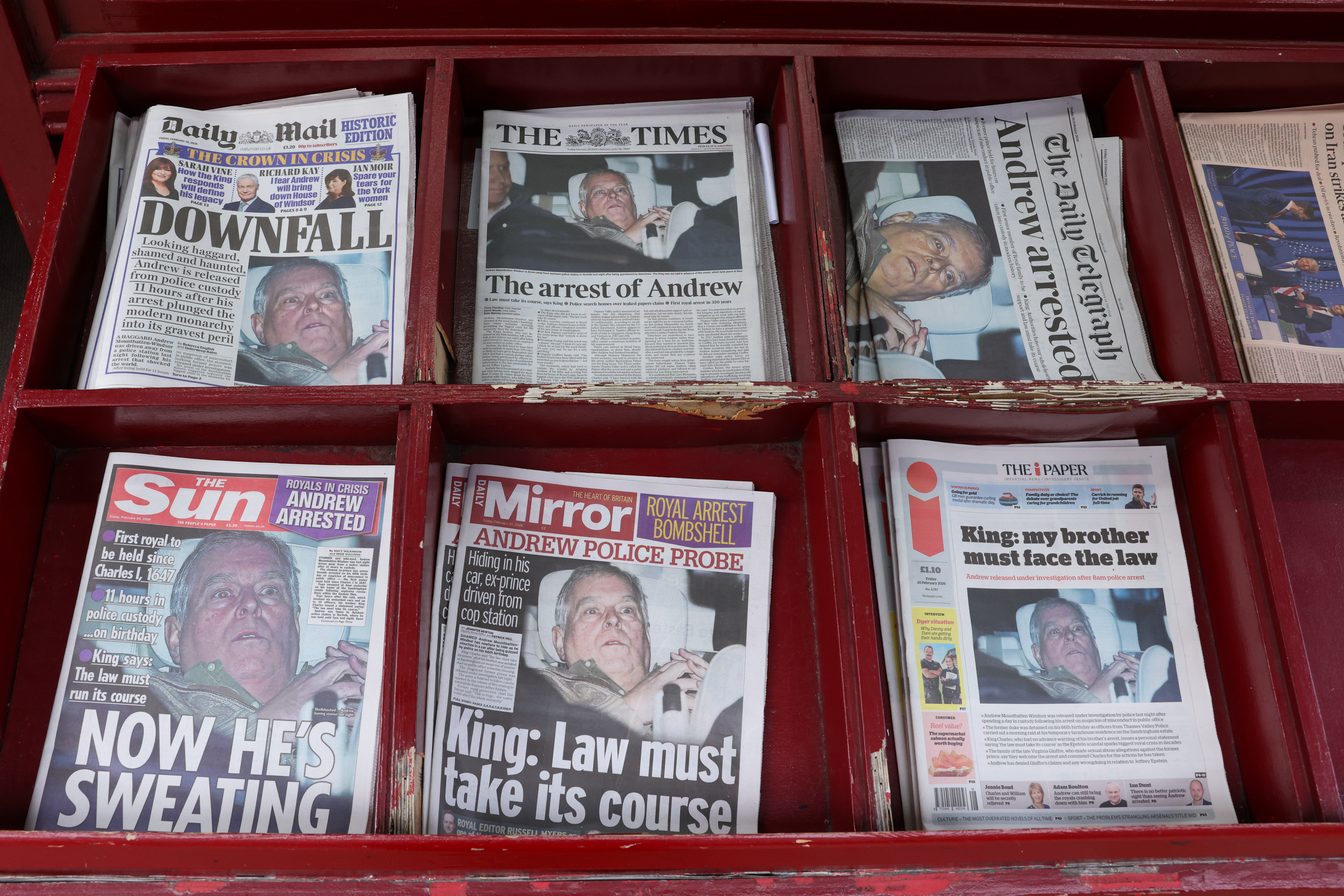 Newspapers with headlines about Prince Andrew's arrest
