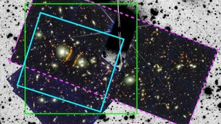 An image of stars with coloured boxes highlighting different parts