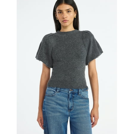 Scoop Women&#039;s and Women&#039;s Plus Sweater Top With Puff Sleeves, Lightweight, Sizes Xs-4x