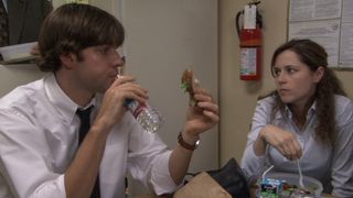 Jim and Pam eating on The Office.
