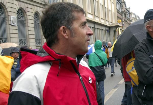 Pedro Delgado during a visit to the 2009 Tour de France