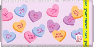 A Valentine's Day wrapper on a bar of Tony's Chocolonely chocolate