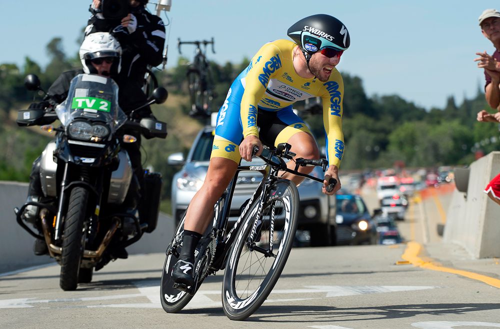 Mark Cavendish leans into a corner during the 2014 Folsom Time Trial.