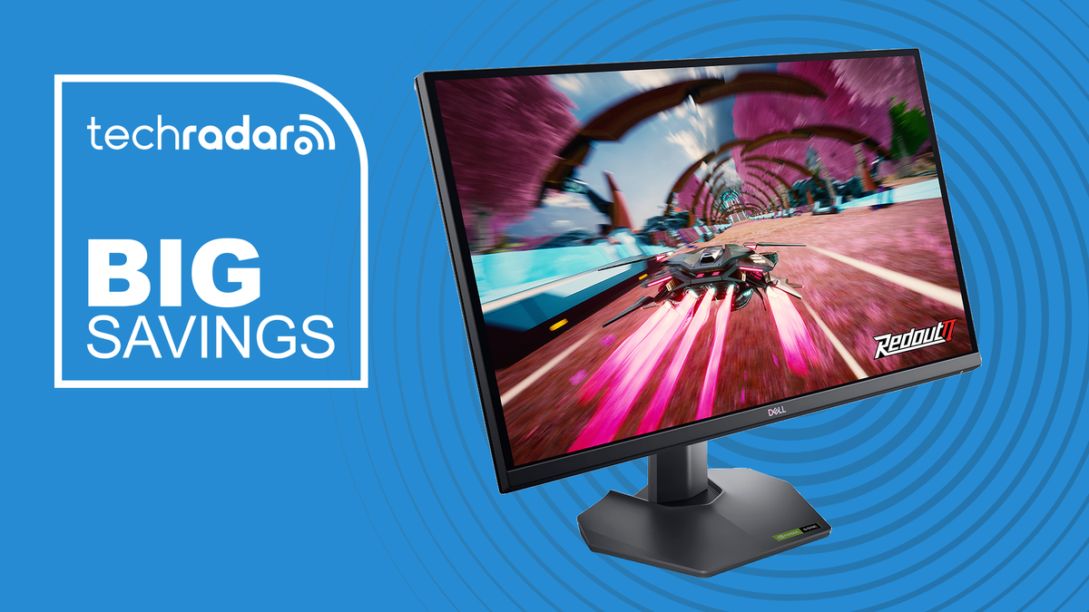 Dell G2724D monitor on a blue background with a TechRadar logo and text that says Big Savings