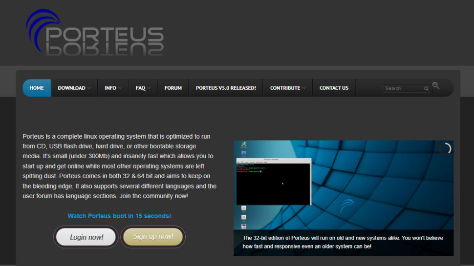 Porteus website screenshot (May 2025)