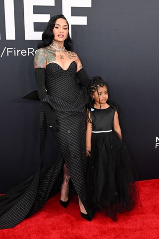 Kehlani and her daughter on the 2025 Grammys red carpet