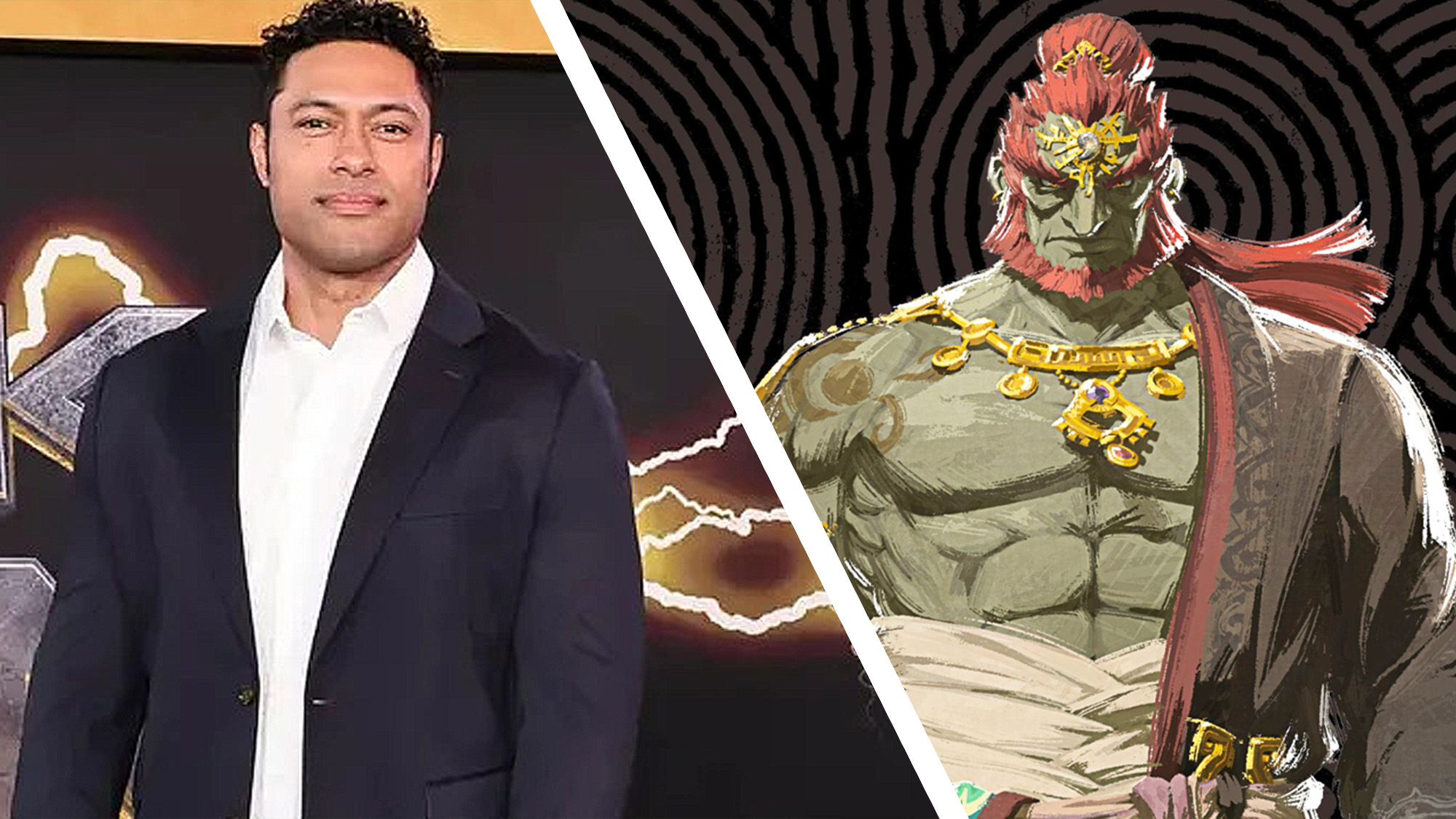 A collage of actor Uli Latukefu and Ganondorf