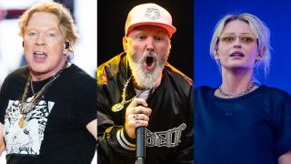 Axl Rose, Fred Durst and Emily Armstrong on stage at different shows