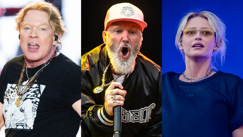 Axl Rose, Fred Durst and Emily Armstrong on stage at different shows