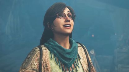 Monster Hunter Wilds tamer smiles at sunlight