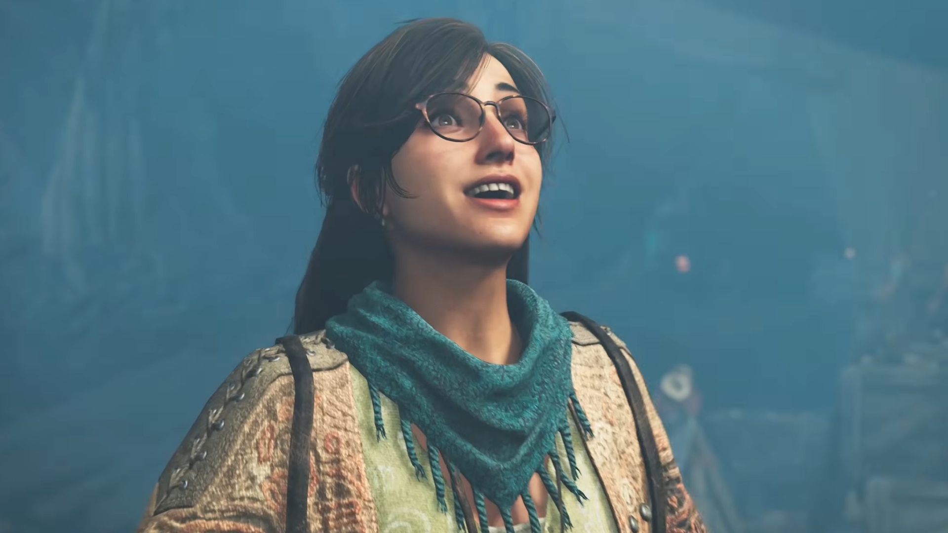 Monster Hunter Wilds tamer smiles at sunlight