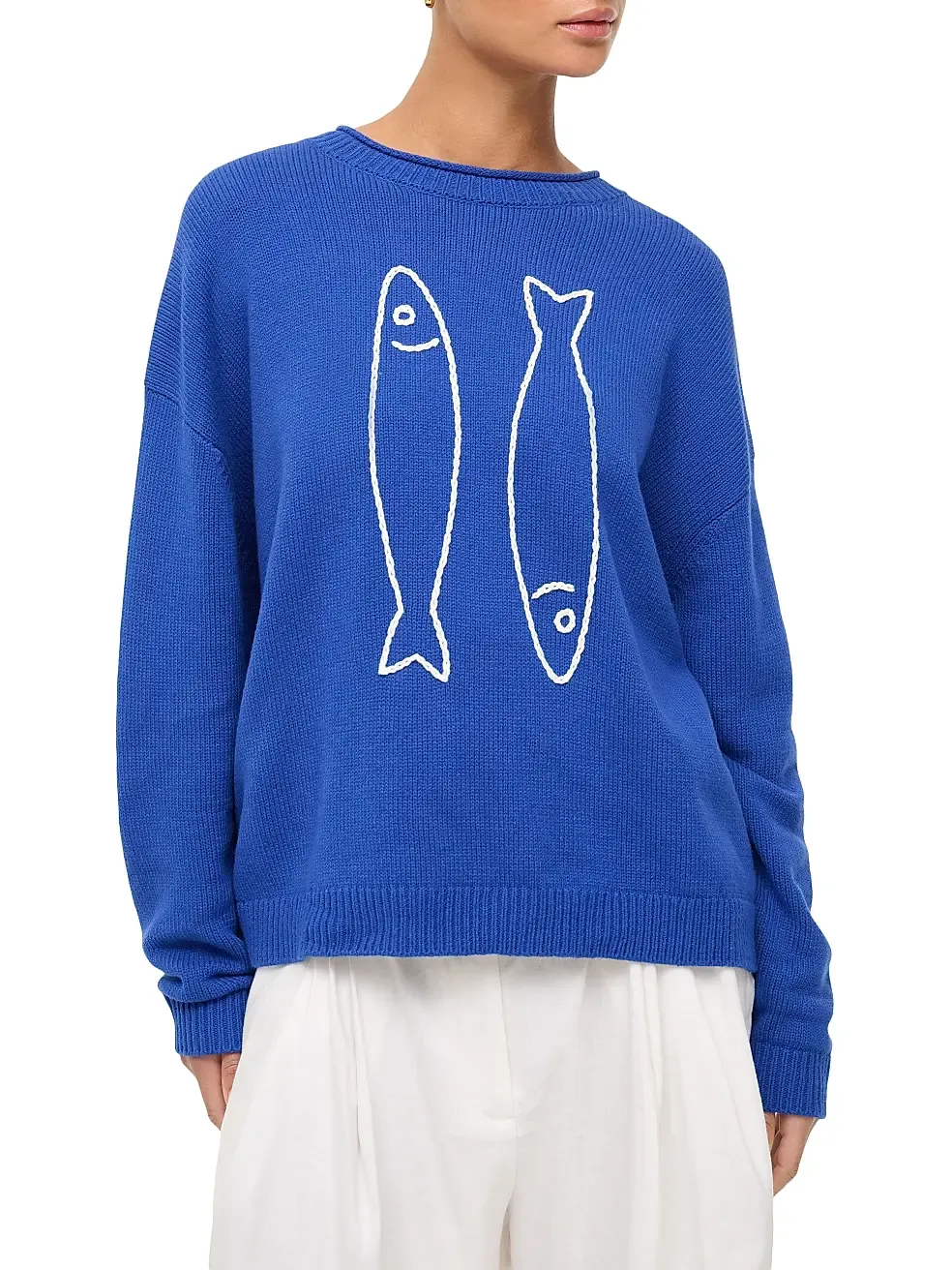 Staud, Giada Fish-Print Crewneck Sweater