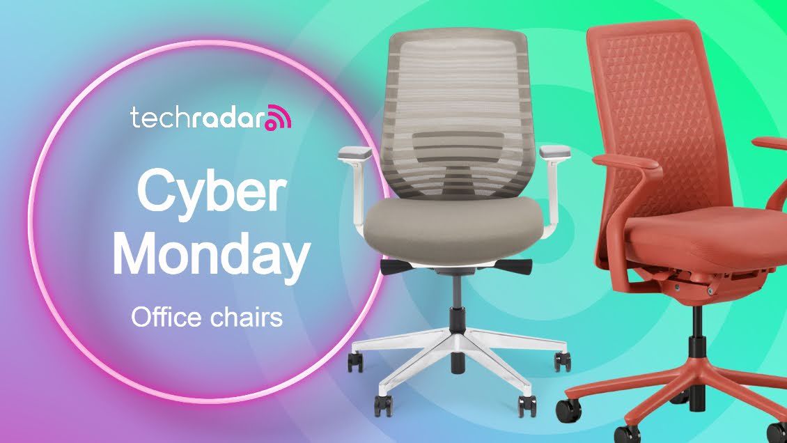 Cyber Monday office chair deals header showing two chairs and text