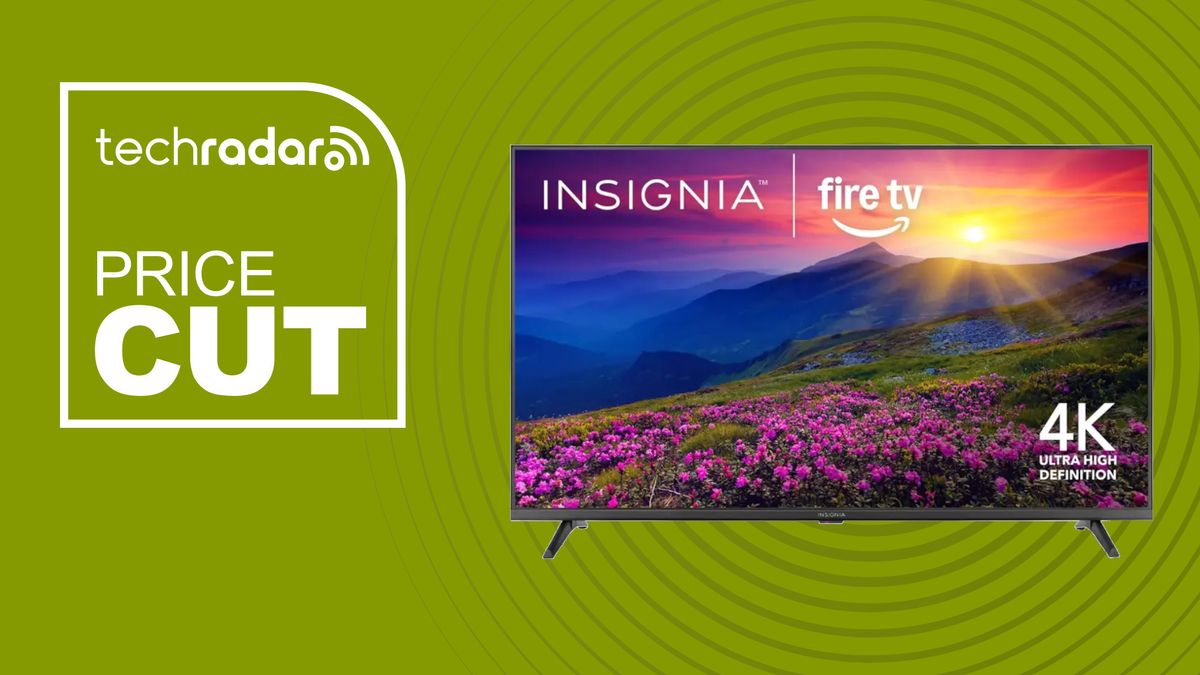 Insignia F50 Fire TV on a green background