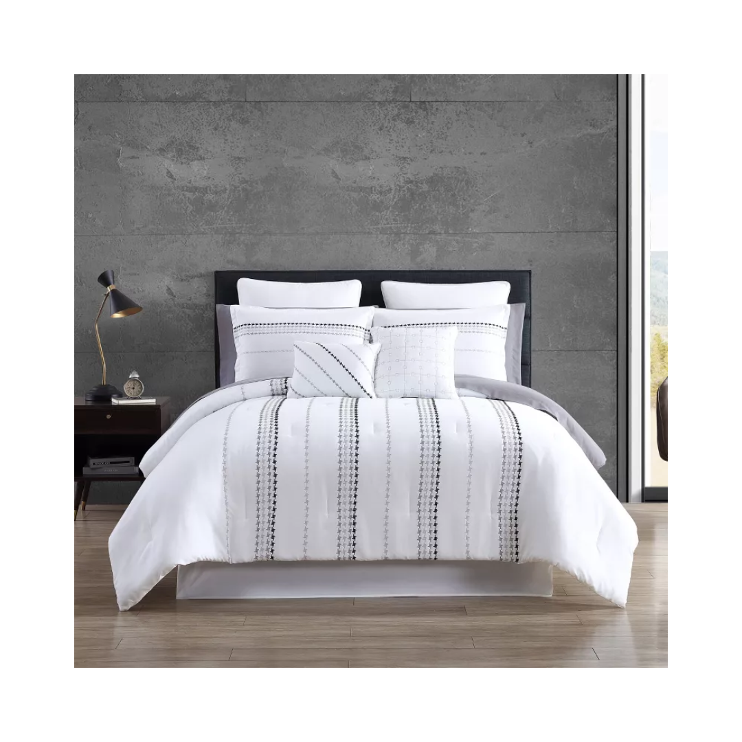 Striped white bedding set