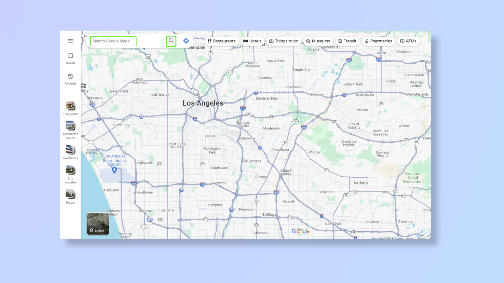 Скриншот Google Maps в браузере компьютера.