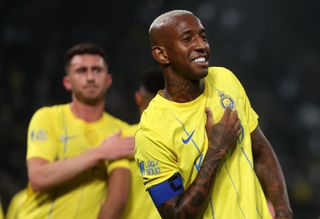 Anderson Talisca celebrates a goal for Al-Nassr against Inter Miami in the Riyadh Season Cup in February 2024.