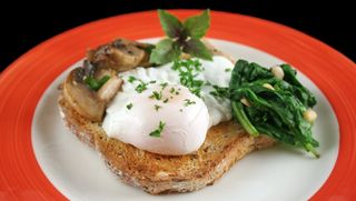 Mushroom, egg and spinach on toast