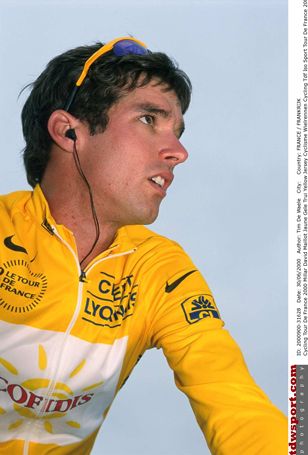 David Millar wearing the yellow jersey in his first Tour in 2000