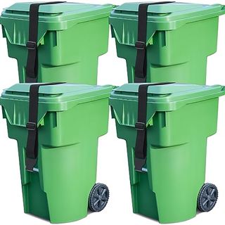 4 green Trash Cans with lids and black strap lock