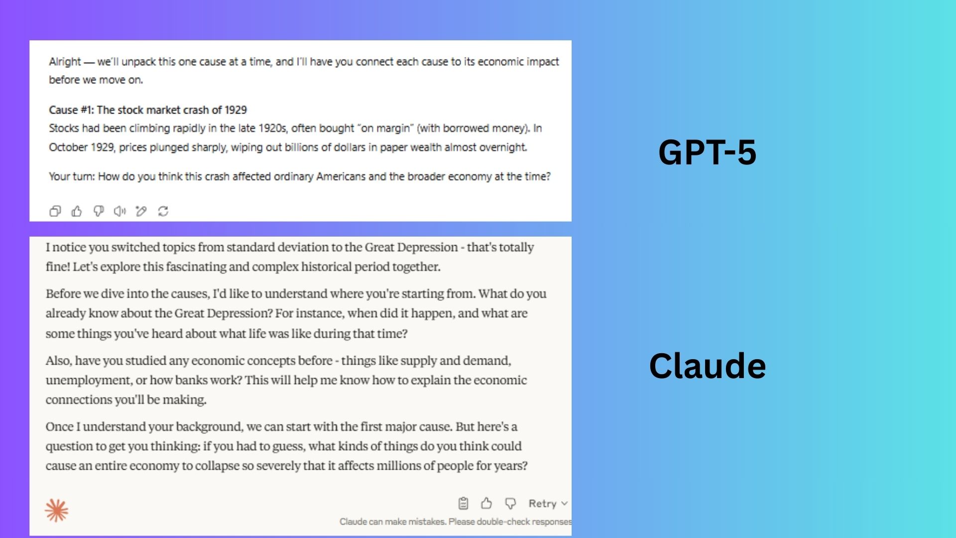 GPT-5 vs Claude screenshot
