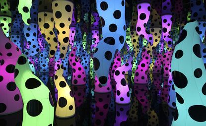 Large lit up, colourful, bendy, polka dot sculptures