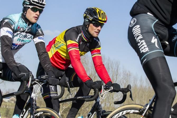 Tom Boonen (Omega Pharma-Quick Step) at home on the cobbles.