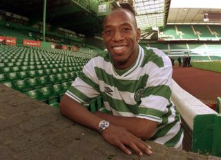 Ian Wright is unveiled as a Celtic player, October 1999