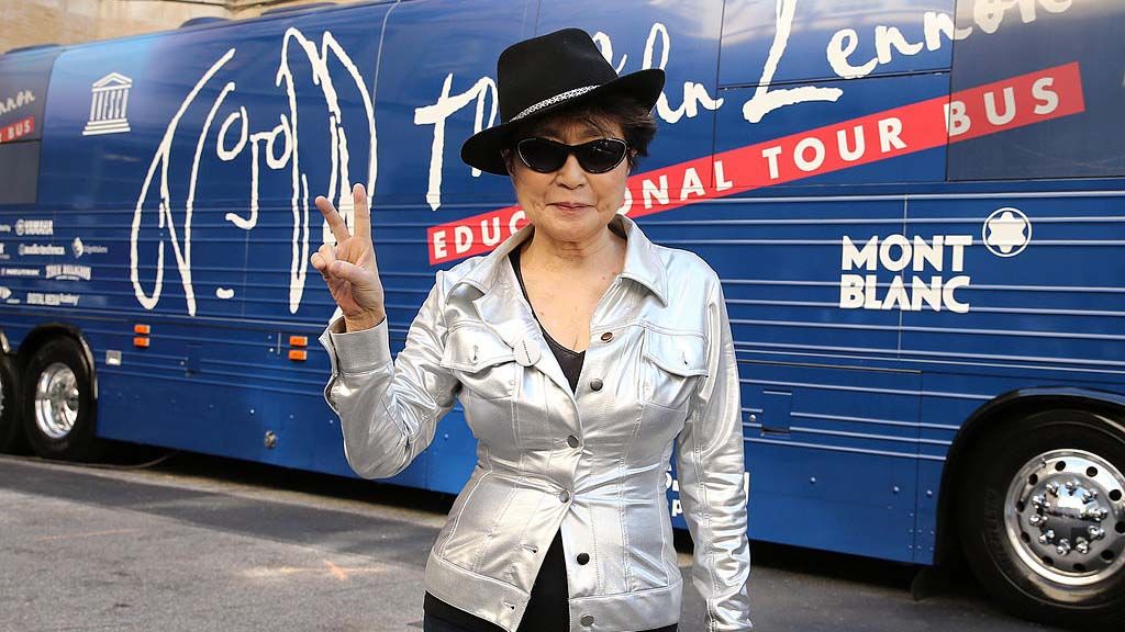 Yoko Ono with the John Lennon Educational Tour Bus at an appearance in New York. 