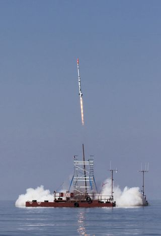 The Danish private spaceflight group Copenhagen Suborbitals launched an homemade unmanned rocket Friday (July 27) to test spaceflight systems. The SMARAGD-1 rocket launched from the Sputnik launch platform in the Baltic Sea.