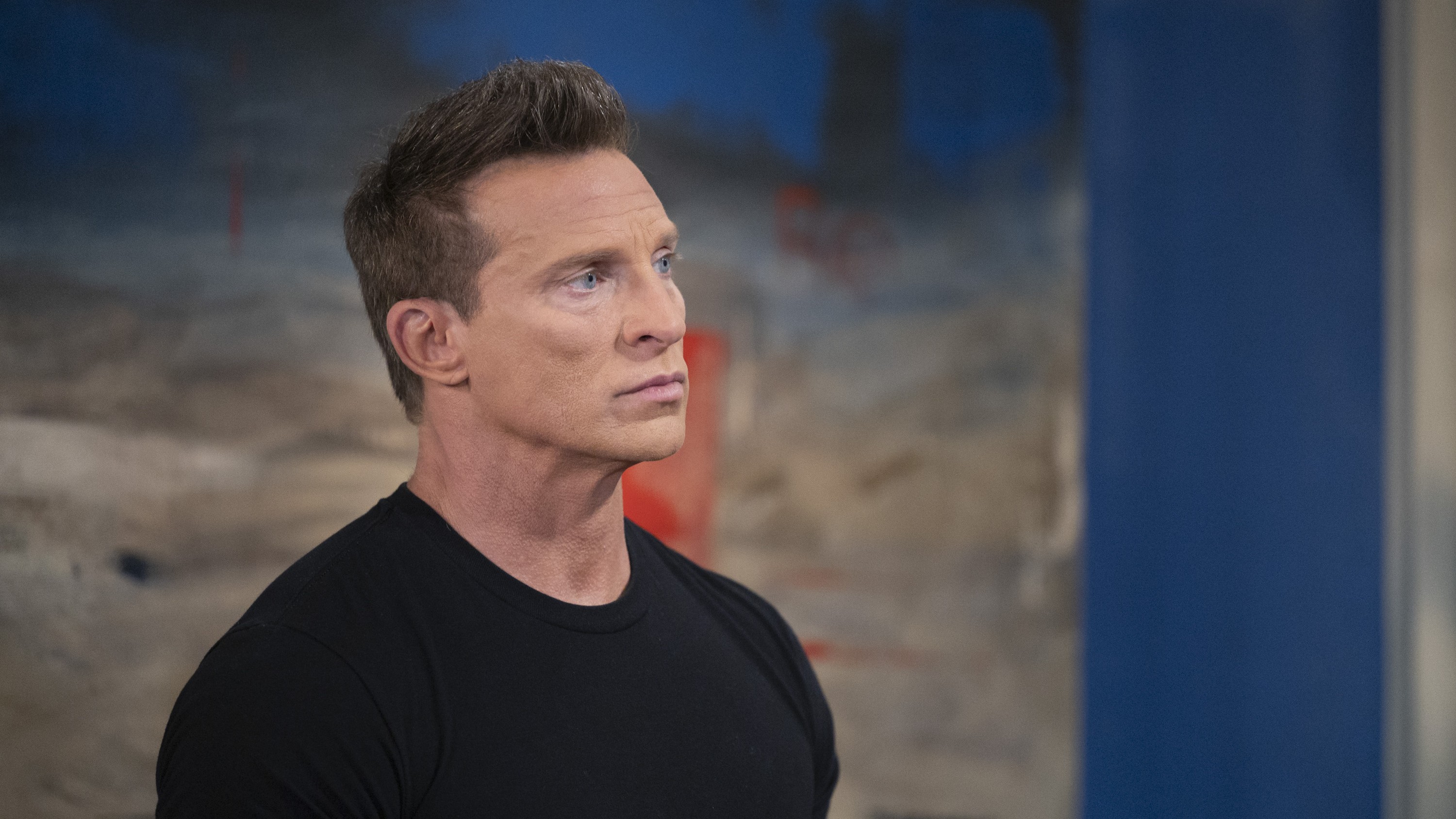 Steve Burton as Jason in a black shirt in General Hospital 