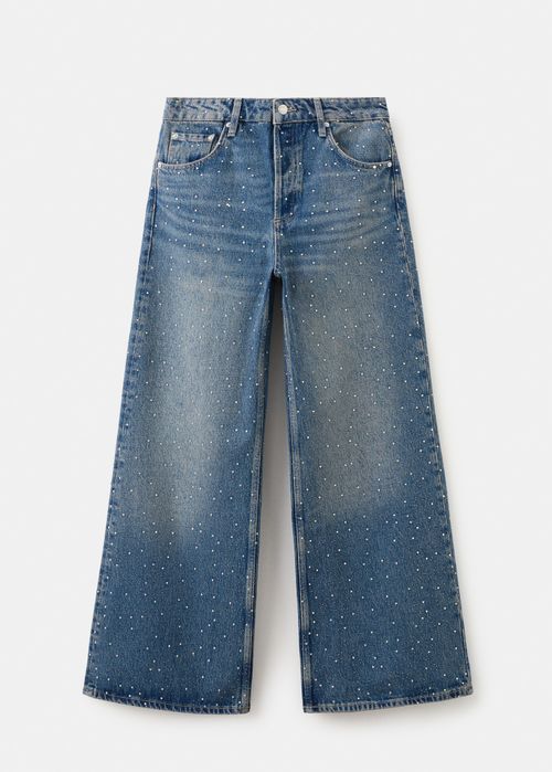 Wide Leg Jeans With Rhinestones