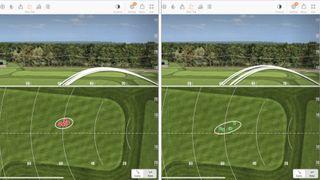 Flight and distance on shots with a dry face and ball (left) vs a wet face and ball (right)