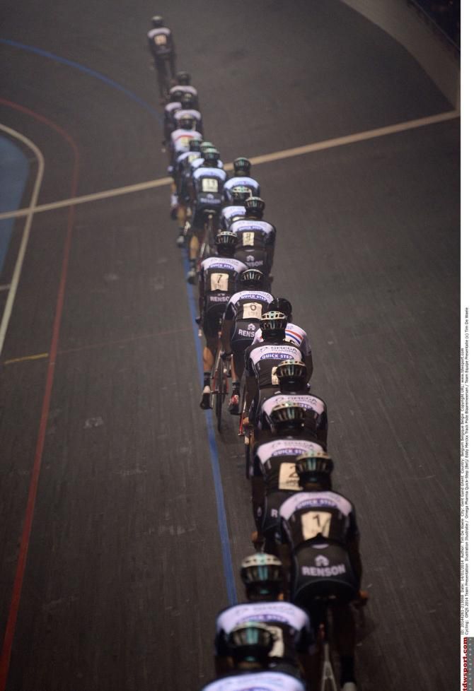The Omega Pharma QuickStep team strung out