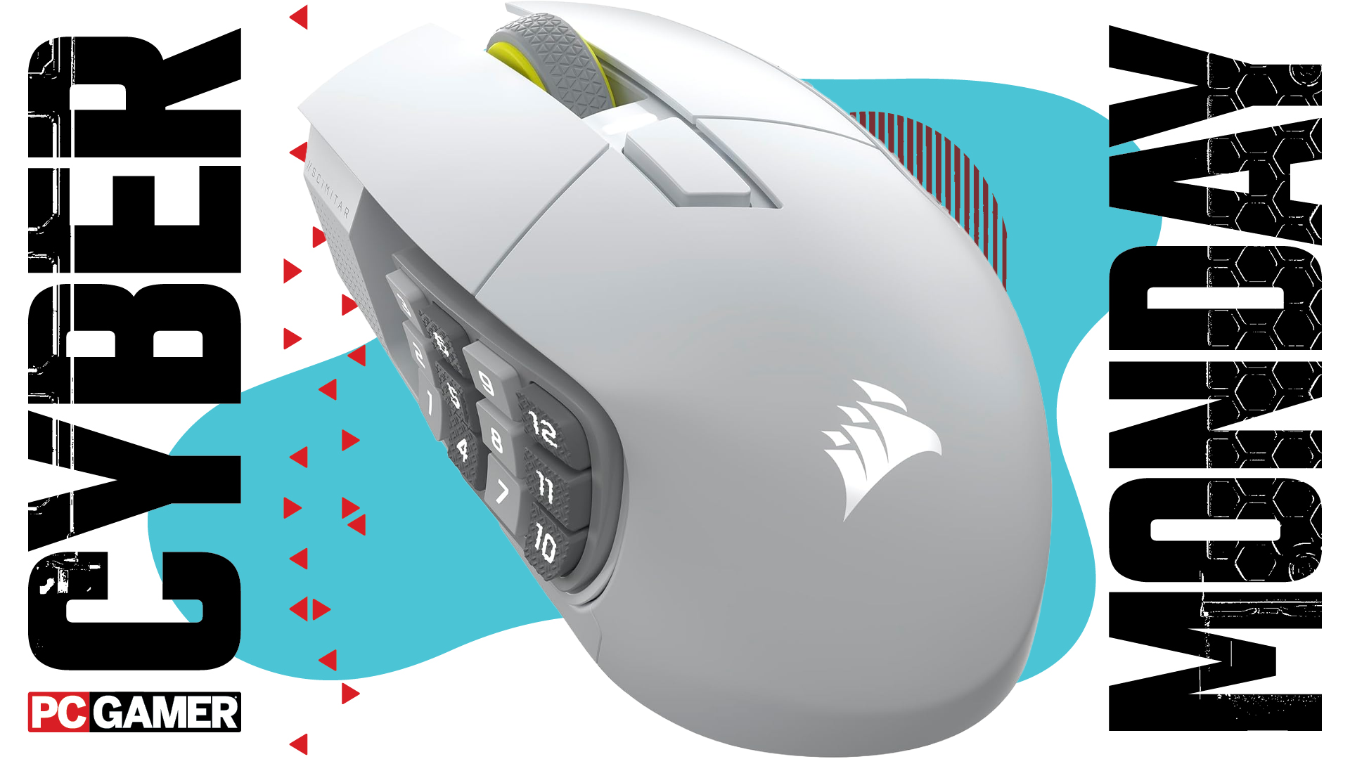 A gaming mouse on a Cyber Monday background