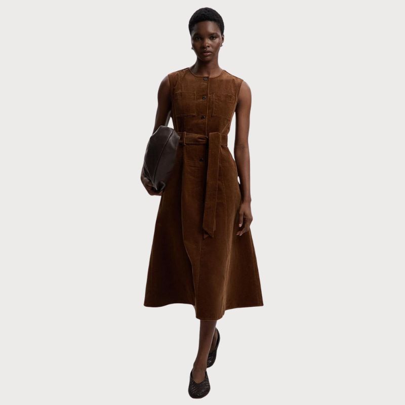 Stretch Cord Belted Midi Dress on model 