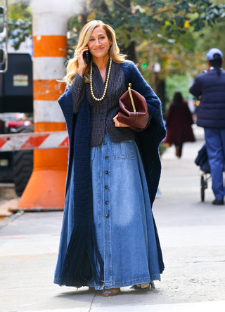 Sarah Jessica Parker is seen on the set of "And Just Like That..." TV series in the West Village on October 28, 2024 in New York City