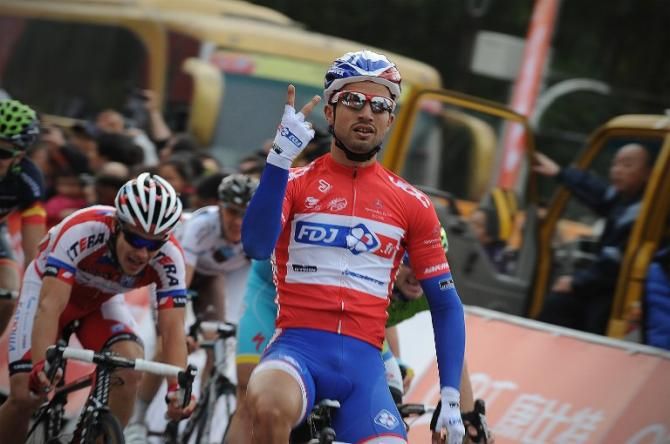 Nacer Bouhanni (FDJ) celebrates his second stage win in Tour of Beijing