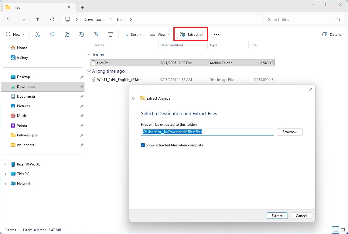 File Explorer extract archives