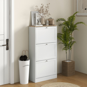 Homcom Narrow Shoe Cabinet With 3 Flip Doors