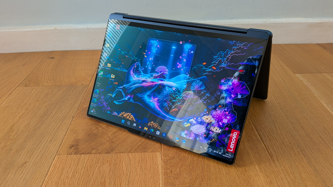 The Lenovo Yoga 9i Aura Edition on a desk