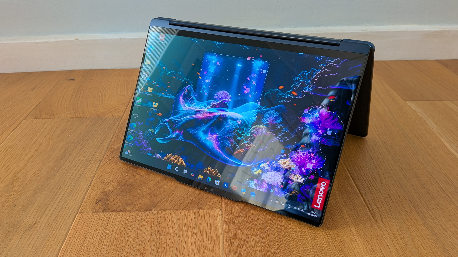 The Lenovo Yoga 9i Aura Edition on a desk