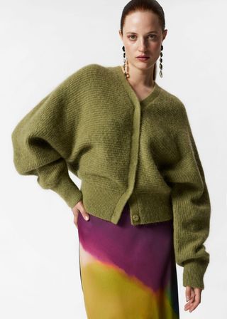 Mohair-Blend Rib-Knit Cardigan