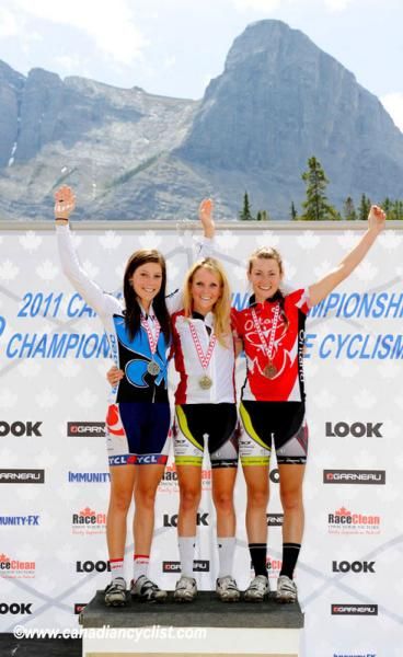 Under 23 women's podium: Rebecca Beaumont, Mikaela Kofman, Laura Bietola